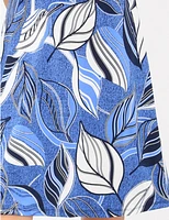 Manteaux | La maison du manteau au Québec Robe Évasée Fluide à Imprimé Feuilles Manche Courte & Col Rond par Amani Couture