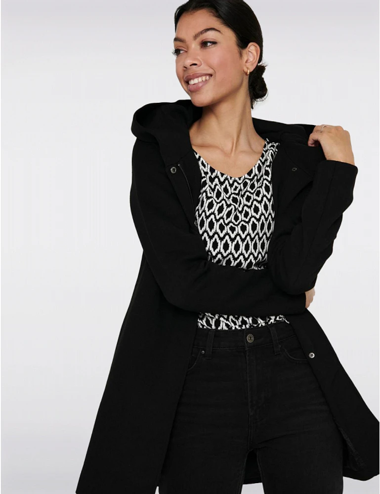 Manteau Droit Capuche Zip par Only