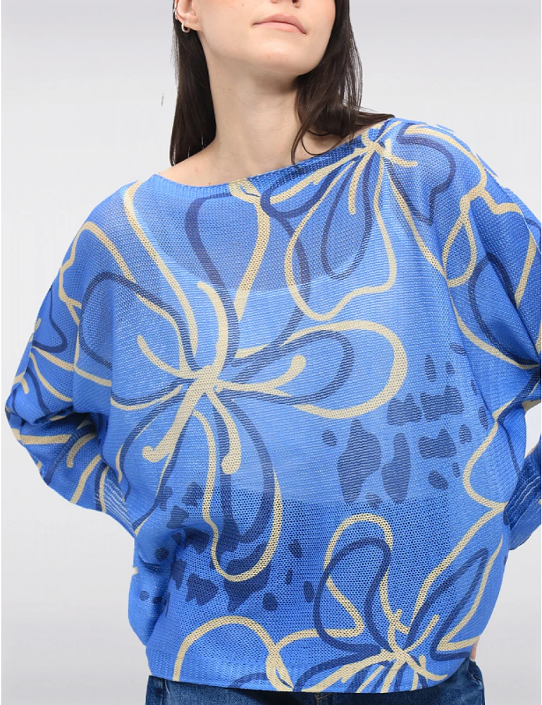 Manteaux Manteaux | La maison du manteau au Québec Haut Tricoté à Col Bateau Manches Dolman Motif Floral par Froccella