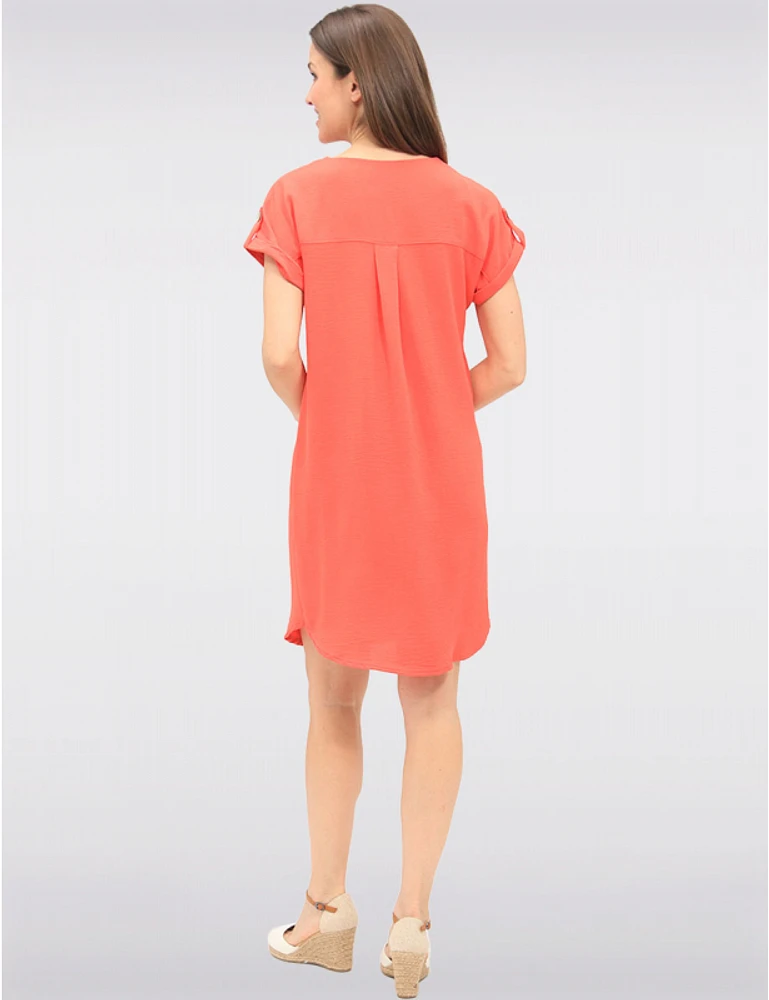Manteaux | La maison du manteau au Québec Robe Coupe Droite Manches Courtes à Revers Boutonnés et Col en V by Devia