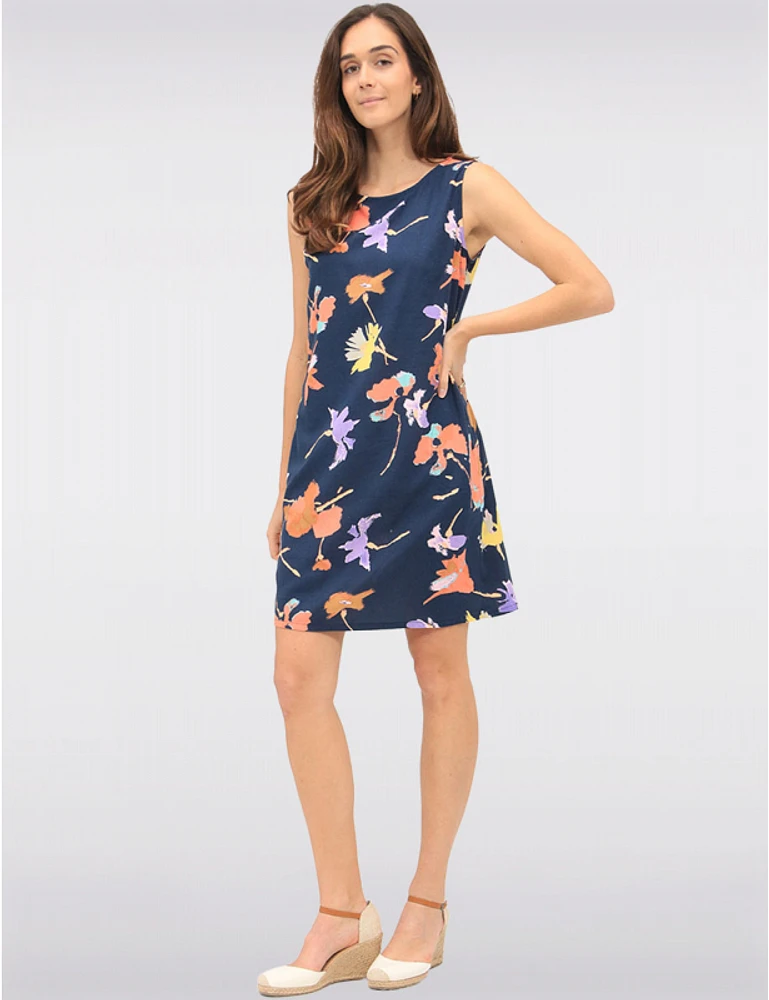 Manteaux | La maison du manteau au Québec Robe Sans Manches en Mélange de Lin Col Rond Imprimé Floral & Poches par Devia