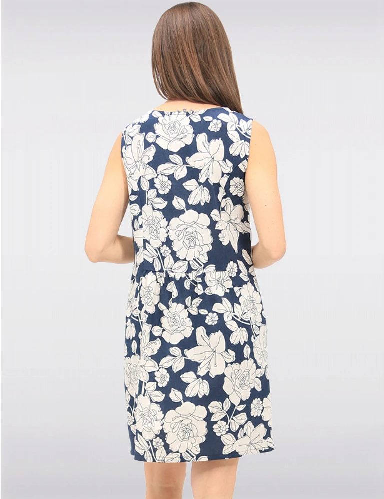 Manteaux | La maison du manteau au Québec Robe Sans Manches en Mélange de Lin Imprimé Floral Abstrait & Poches par Devia
