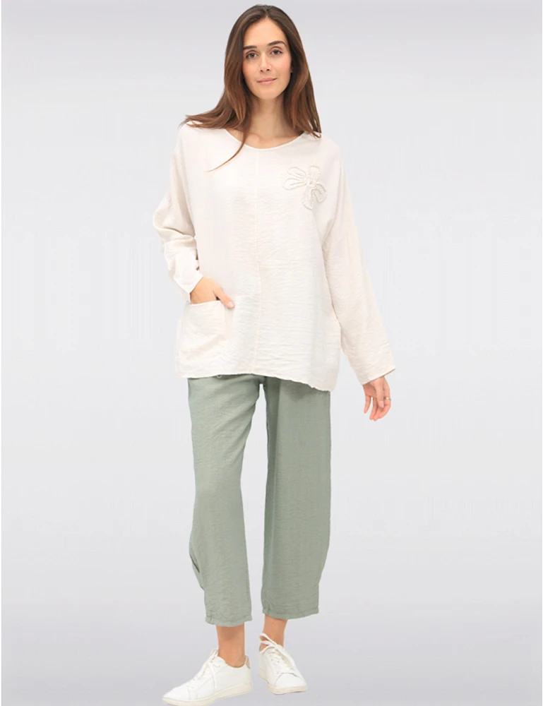 Manteaux | La maison du manteau au Québec Haut à Manches 3/4 Décontracté avec Poche Avant & Appliqué Fleur par Froccella