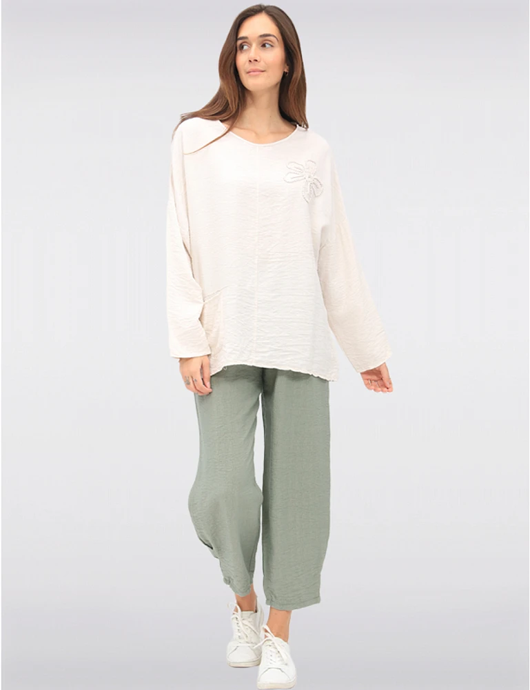Manteaux | La maison du manteau au Québec Haut à Manches 3/4 Décontracté avec Poche Avant & Appliqué Fleur par Froccella