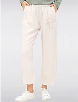 Manteaux | La maison du manteau au Québec Pantalon Léger Taille Élastique Avec Appliqué de Fleurs par Froccella