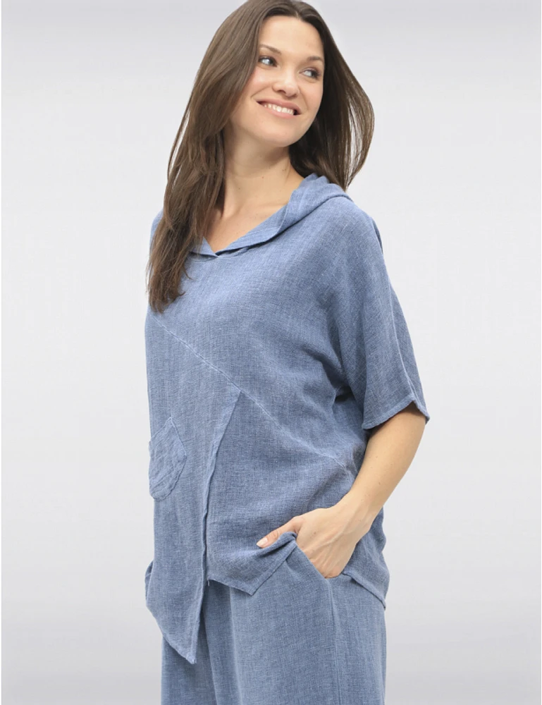 Haut Asymétrique Coton-Lin à Capuche par Froccella