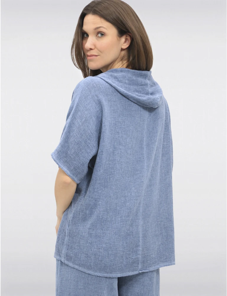 Haut Asymétrique Coton-Lin à Capuche par Froccella