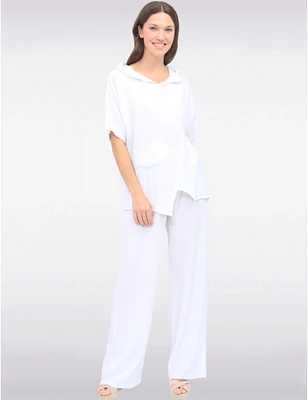 Manteaux | La maison du manteau au Québec Pantalon Décontracté à Jambe Large en Mélange Coton-Lin par Froccella