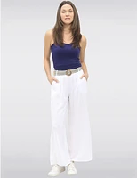 Manteaux | La maison du manteau au Québec Pantalon Décontracté à Jambe Ample en Lin avec Ceinture Boucle par Froccella