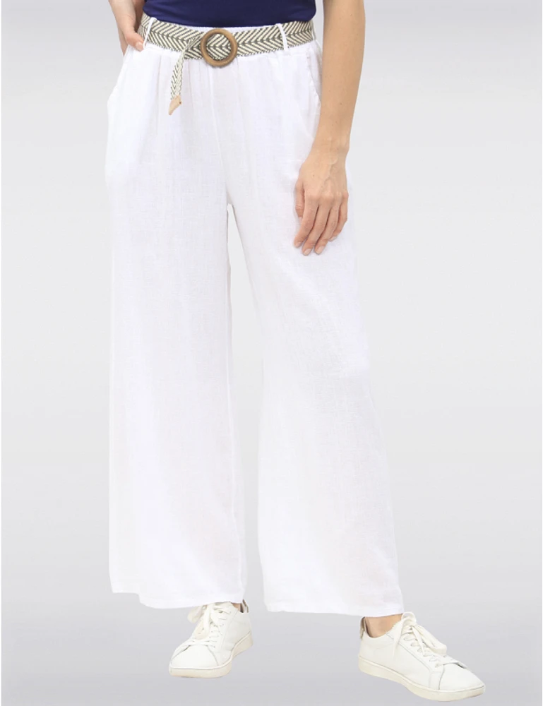 Manteaux | La maison du manteau au Québec Pantalon Décontracté à Jambe Ample en Lin avec Ceinture Boucle par Froccella