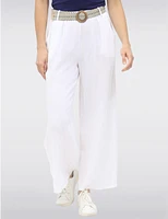 Manteaux | La maison du manteau au Québec Pantalon Décontracté à Jambe Ample en Lin avec Ceinture Boucle par Froccella