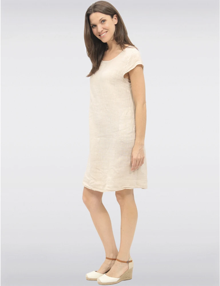 Manteaux | La maison du manteau au Québec Élégante Robe Midi en Lin à Manches Courtes avec Poches par Froccella