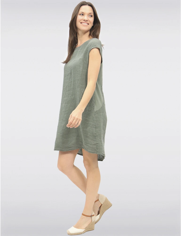 Manteaux | La maison du manteau au Québec Élégante Robe Midi en Lin à Manches Courtes avec Poches par Froccella