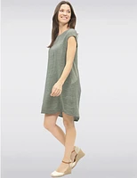 Manteaux | La maison du manteau au Québec Élégante Robe Midi en Lin à Manches Courtes avec Poches par Froccella