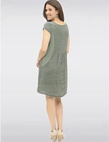 Manteaux | La maison du manteau au Québec Élégante Robe Midi en Lin à Manches Courtes avec Poches par Froccella
