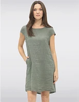 Manteaux | La maison du manteau au Québec Élégante Robe Midi en Lin à Manches Courtes avec Poches par Froccella