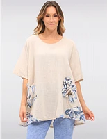 Manteaux | La maison du manteau au Québec Tunique en Lin-coton avec Accent Floral Boutons et Manches Courtes par Froccella