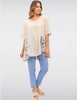 Manteaux | La maison du manteau au Québec Tunique en Lin-coton avec Accent Floral Boutons et Manches Courtes par Froccella