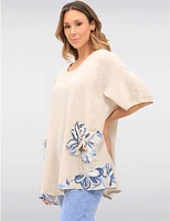 Manteaux | La maison du manteau au Québec Tunique en Lin-coton avec Accent Floral Boutons et Manches Courtes par Froccella