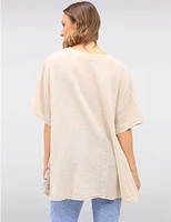Manteaux | La maison du manteau au Québec Tunique en Lin-coton avec Accent Floral Boutons et Manches Courtes par Froccella