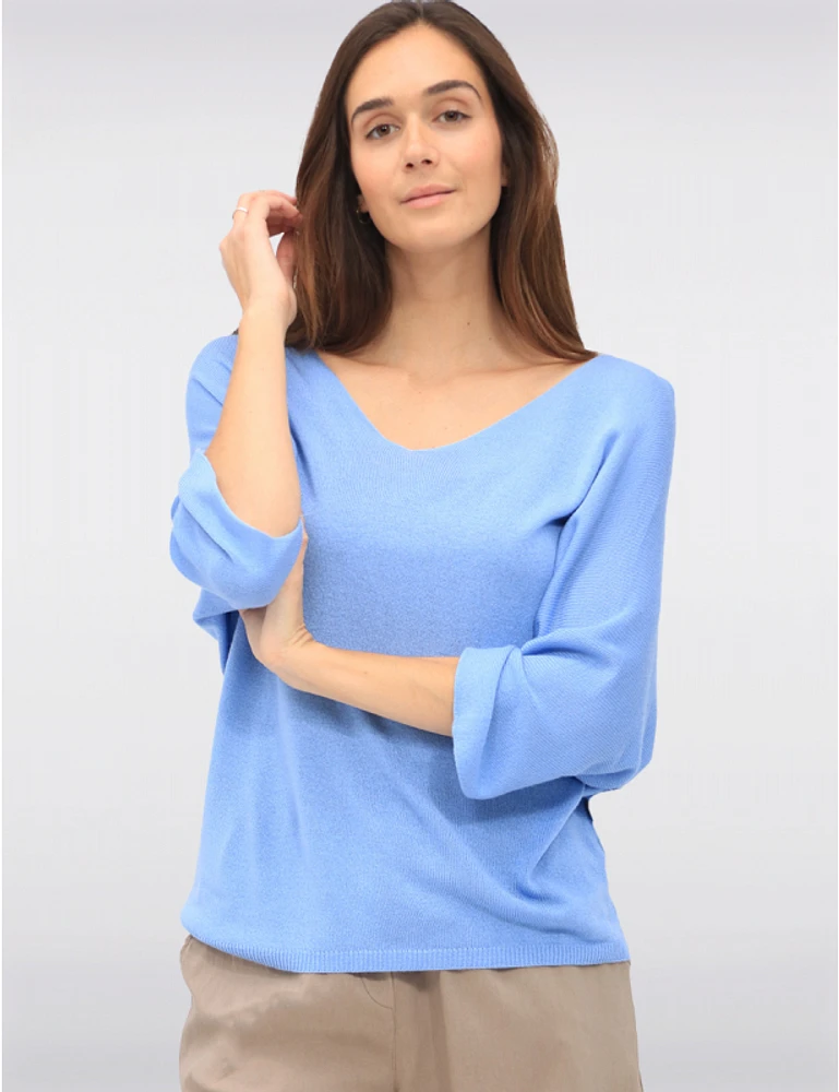Haut Élégant Col V Manches Dolman par Froccella