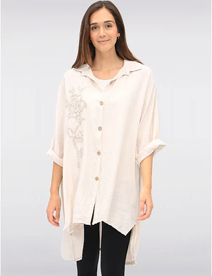Manteaux | La maison du manteau au Québec Chemise Boutonnée 3/4 avec Applique Florale & Fentes Latérales par Froccella