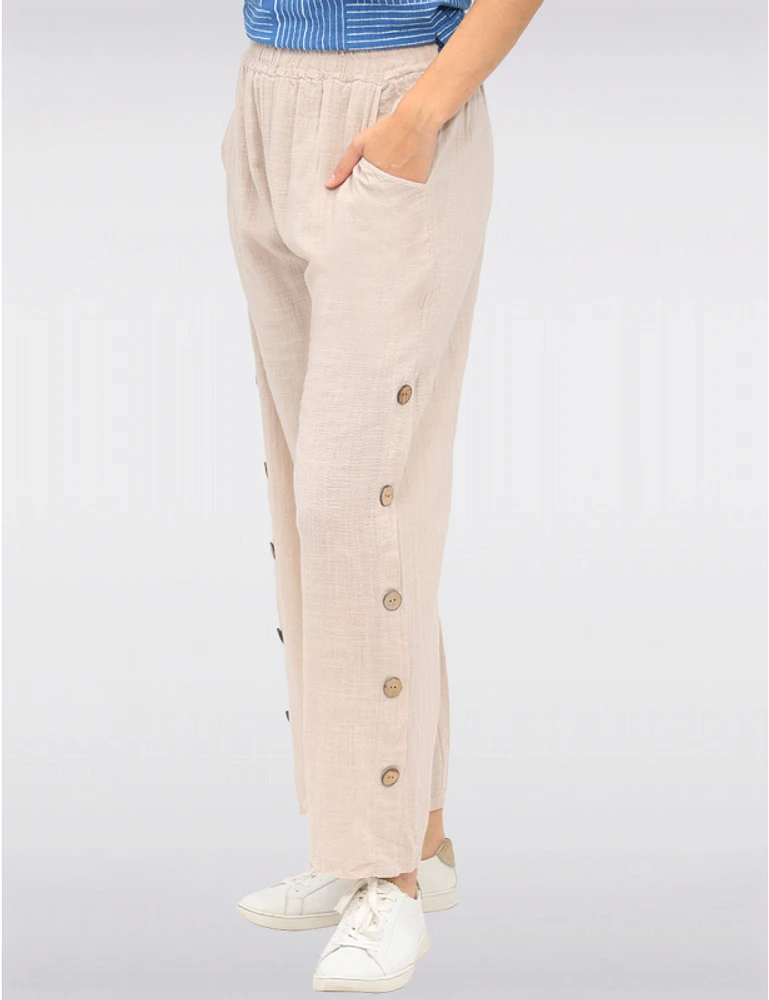 Manteaux | La maison du manteau au Québec Pantalons À Jambes Larges En Coton Et Lin Avec Boutons Latéraux par Froccella