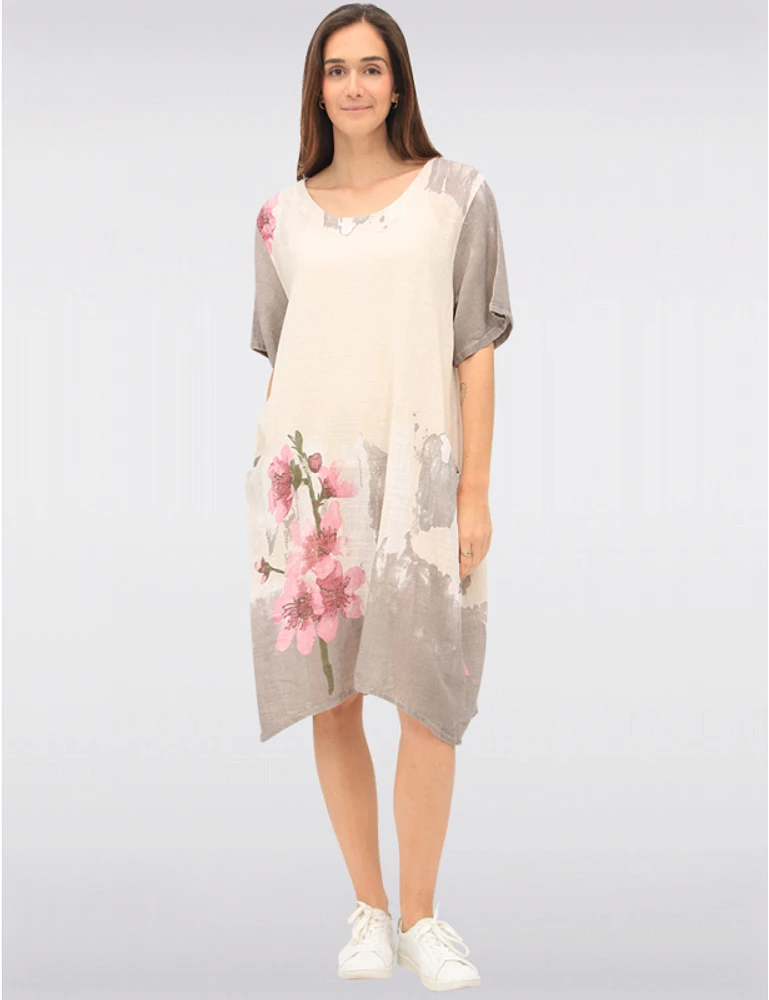 Manteaux | La maison du manteau au Québec Robe Floral Ample en Lin et Coton à Manches Courtes Poches par Froccella