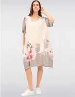 Manteaux | La maison du manteau au Québec Robe Floral Ample en Lin et Coton à Manches Courtes Poches par Froccella