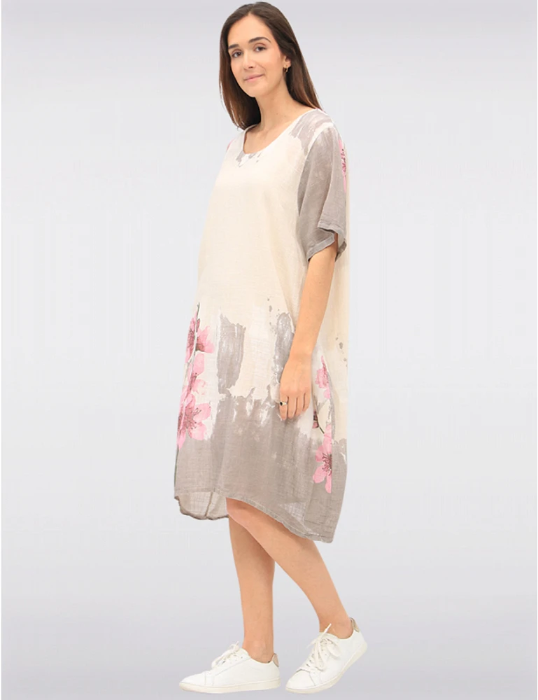 Manteaux | La maison du manteau au Québec Robe Floral Ample en Lin et Coton à Manches Courtes Poches par Froccella