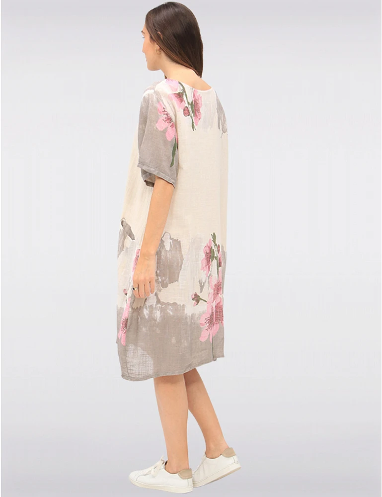 Manteaux | La maison du manteau au Québec Robe Floral Ample en Lin et Coton à Manches Courtes Poches par Froccella