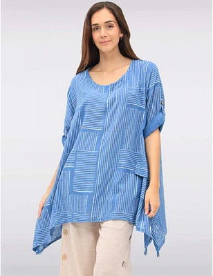 Manteaux | La maison du manteau au Québec Tunique Lin-coton à Rayures Doubles Effet Drapé & Manches Courtes par Froccella