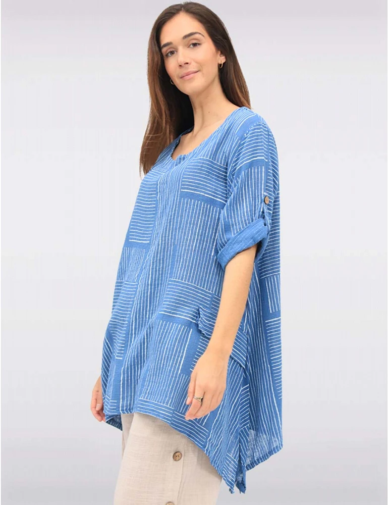 Manteaux | La maison du manteau au Québec Tunique Lin-coton à Rayures Doubles Effet Drapé & Manches Courtes par Froccella