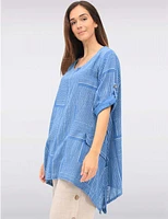Manteaux | La maison du manteau au Québec Tunique Lin-coton à Rayures Doubles Effet Drapé & Manches Courtes par Froccella