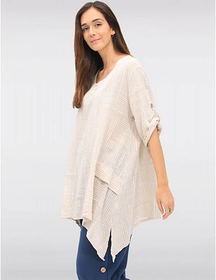 Manteaux | La maison du manteau au Québec Tunique Lin-coton à Rayures Doubles Effet Drapé & Manches Courtes par Froccella