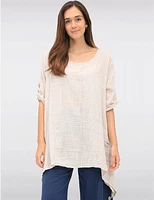 Manteaux | La maison du manteau au Québec Tunique Lin-coton à Rayures Doubles Effet Drapé & Manches Courtes par Froccella