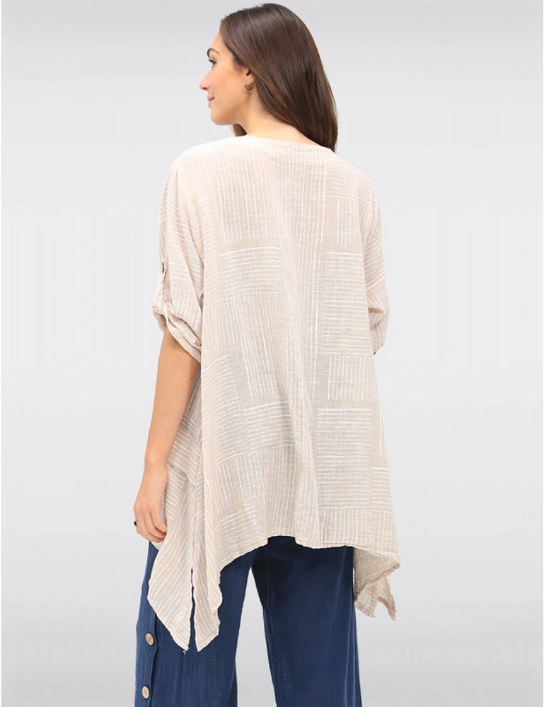 Manteaux | La maison du manteau au Québec Tunique Lin-coton à Rayures Doubles Effet Drapé & Manches Courtes par Froccella