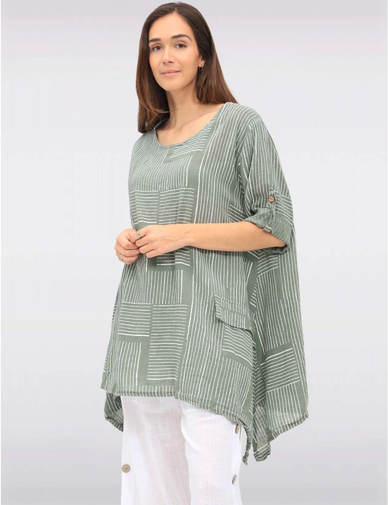 Manteaux | La maison du manteau au Québec Tunique Lin-coton à Rayures Doubles Effet Drapé & Manches Courtes par Froccella