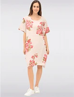 Manteaux Manteaux | La maison du manteau au Québec Robe en Lin Ample à Imprimé Rose Manches Courtes & Poches Plaquées par Froccella