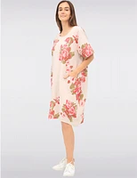 Manteaux Manteaux | La maison du manteau au Québec Robe en Lin Ample à Imprimé Rose Manches Courtes & Poches Plaquées par Froccella