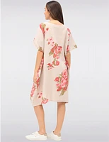 Manteaux Manteaux | La maison du manteau au Québec Robe en Lin Ample à Imprimé Rose Manches Courtes & Poches Plaquées par Froccella