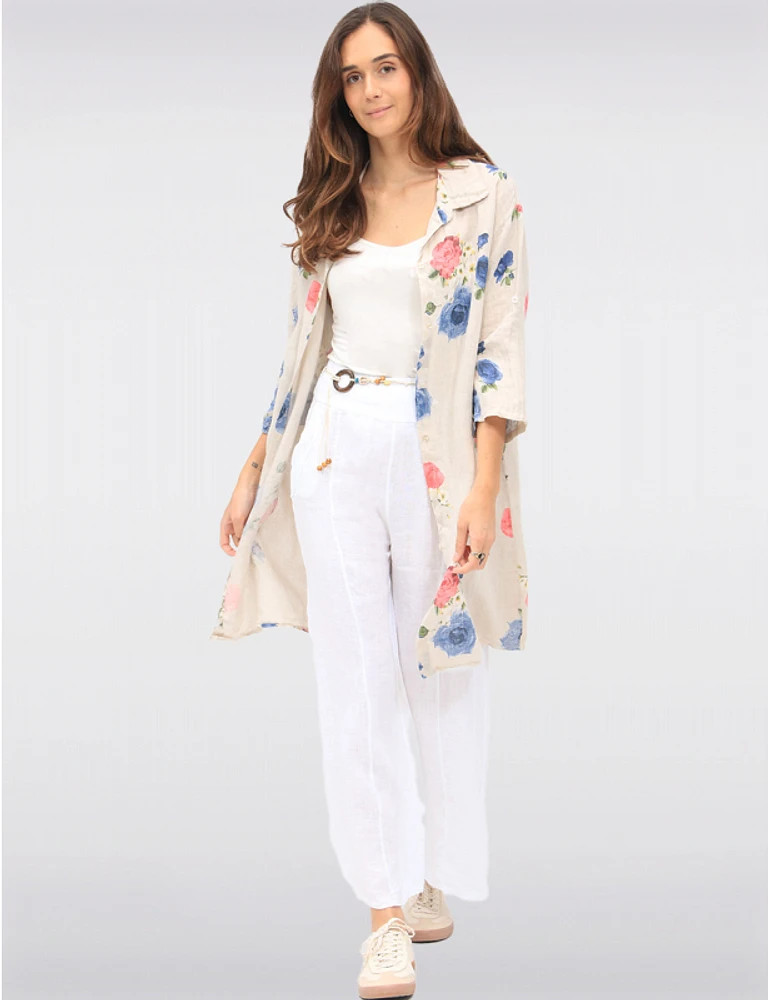 Chemise Longue en Lin Floral par Froccella
