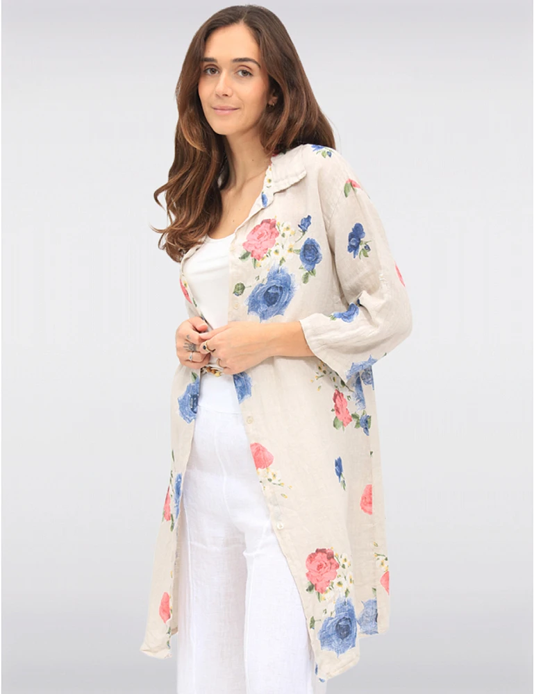Chemise Longue en Lin Floral par Froccella