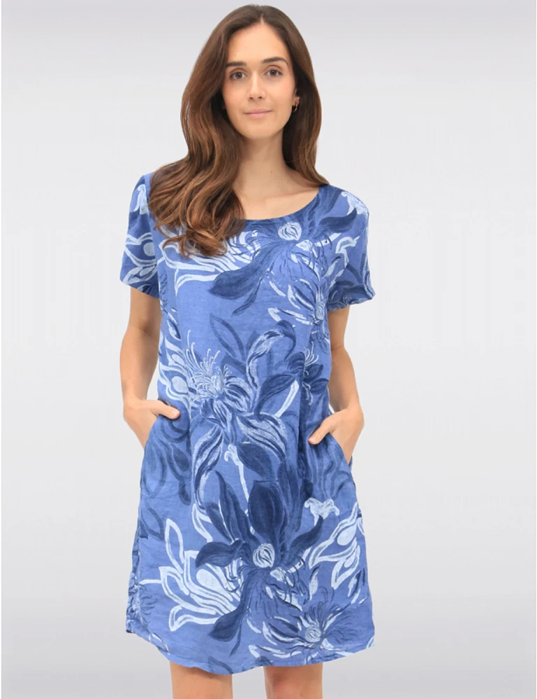 Robe Lin Manches Courtes Florale par Froccella