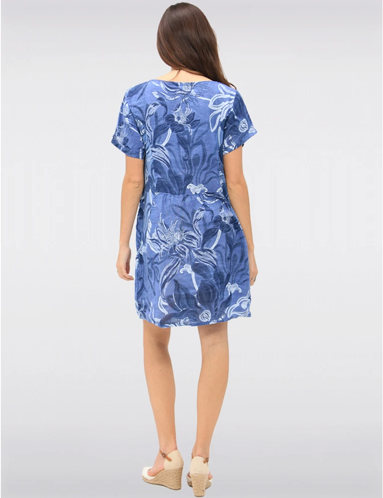 Robe Lin Manches Courtes Florale par Froccella