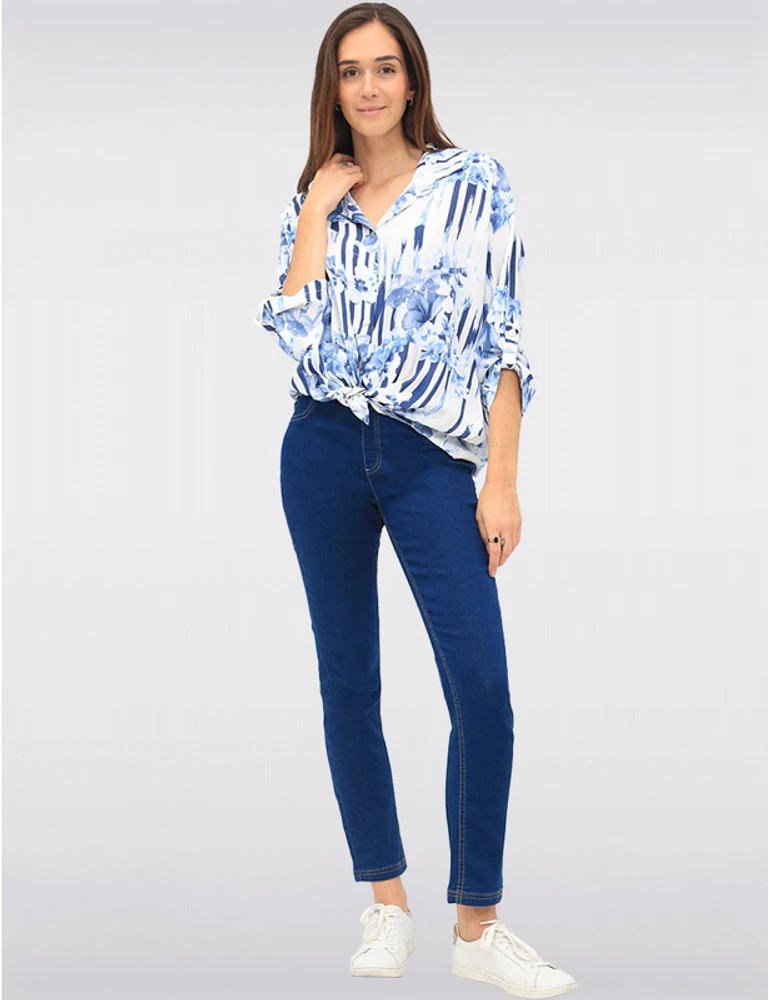 Manteaux Manteaux | La maison du manteau au Québec Blouse Boutonnée à Imprimé Rayé et Floral avec Ourlet Arrondi par Froccella