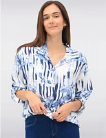 Manteaux Manteaux | La maison du manteau au Québec Blouse Boutonnée à Imprimé Rayé et Floral avec Ourlet Arrondi par Froccella
