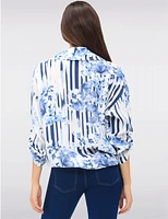 Manteaux Manteaux | La maison du manteau au Québec Blouse Boutonnée à Imprimé Rayé et Floral avec Ourlet Arrondi par Froccella