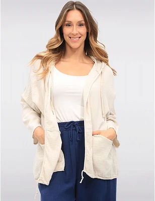 Manteaux | La maison du manteau au Québec Cardigan Ouvert à Capuche en Coton Texturé avec Cordon de Serrage par Froccella