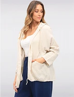 Manteaux | La maison du manteau au Québec Cardigan Ouvert à Capuche en Coton Texturé avec Cordon de Serrage par Froccella